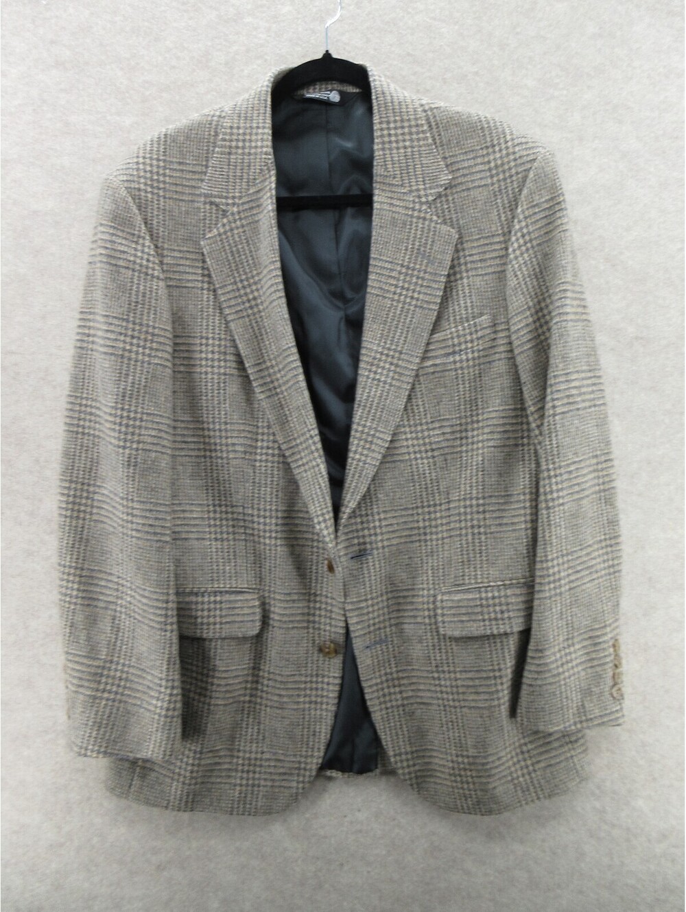 Orvis Men’s Pure Wool Plaid Blazer Sport Coat Made in USA Gray Tan